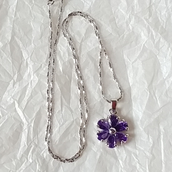 PURPLE CZ FLOWER PENDANT with 16" CHAIN - Picture 7 of 7
